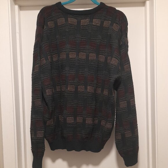 *BOGO FREE* Vintage Grandpa Knit Textured Sweater Mens L Farrah Square Pattern - Picture 1 of 7